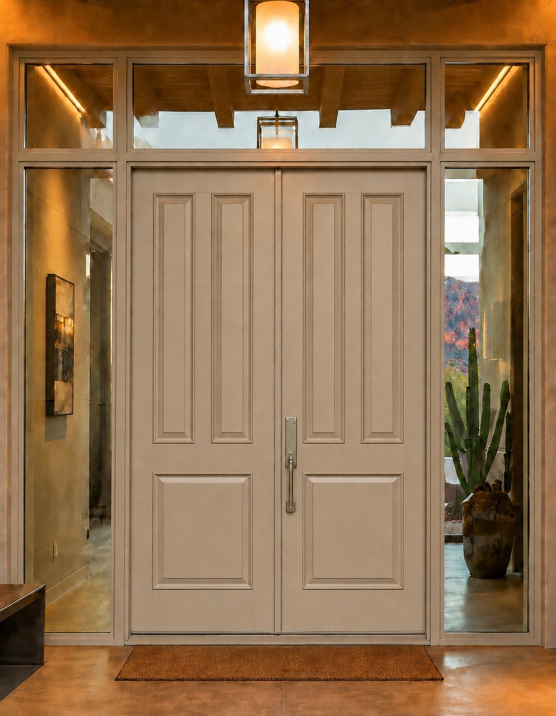 Sand Iron entry door configured in Sand Iron · Realist Beige steel