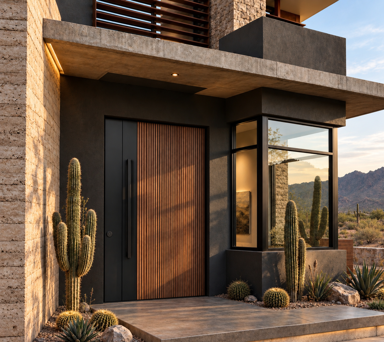 Monsoon architectural entry door on a desert-modern residence